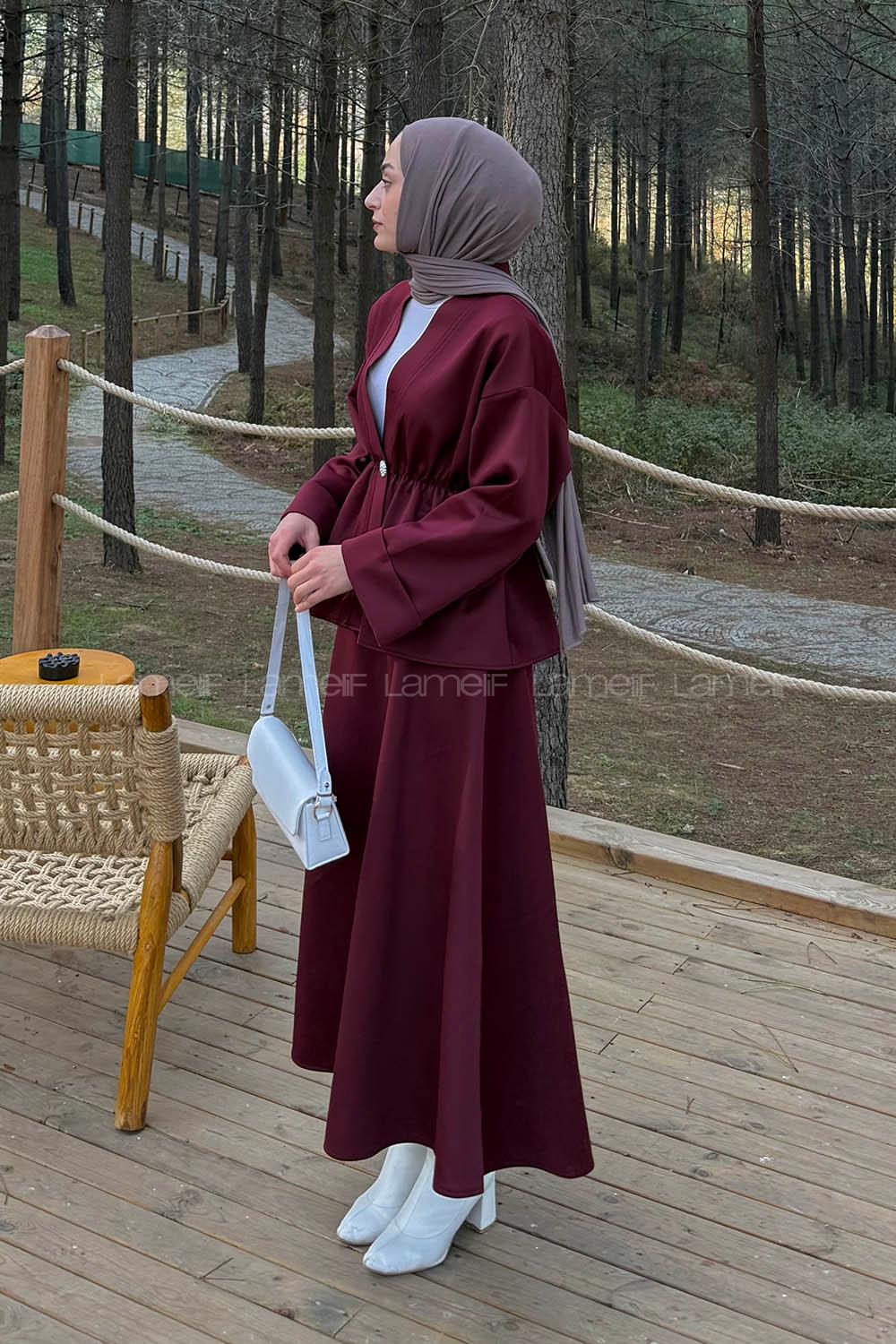 Lamelif Scuba Etekli İkili Takım Bordo