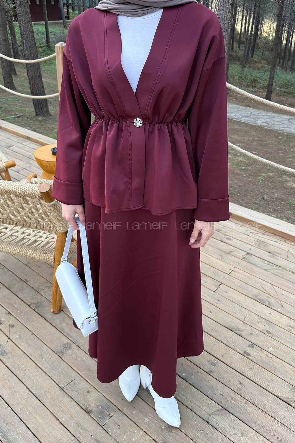 Lamelif Scuba Etekli İkili Takım Bordo