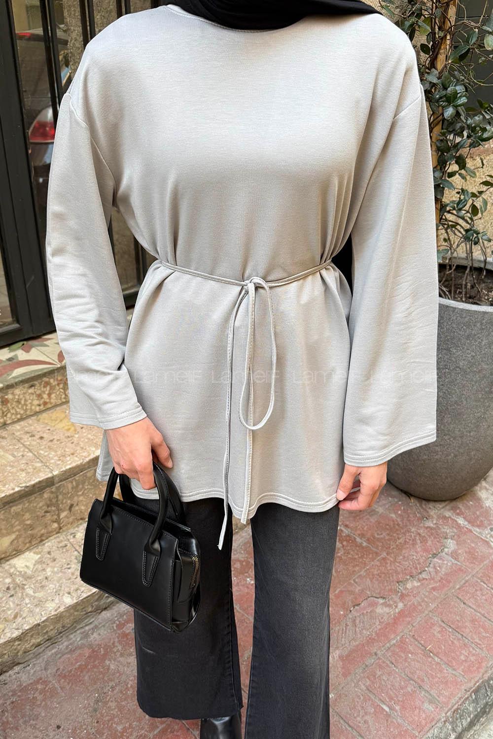 Lamelif Bağlama Detaylı Sweat Gri