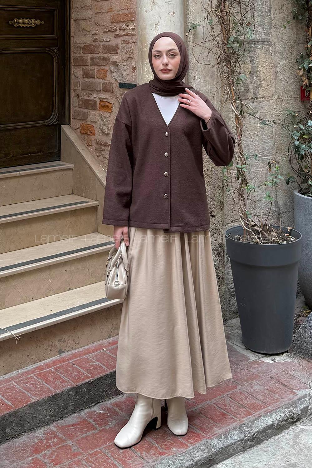 Bitter Brown V Neck Long Arm Cotton Jacket