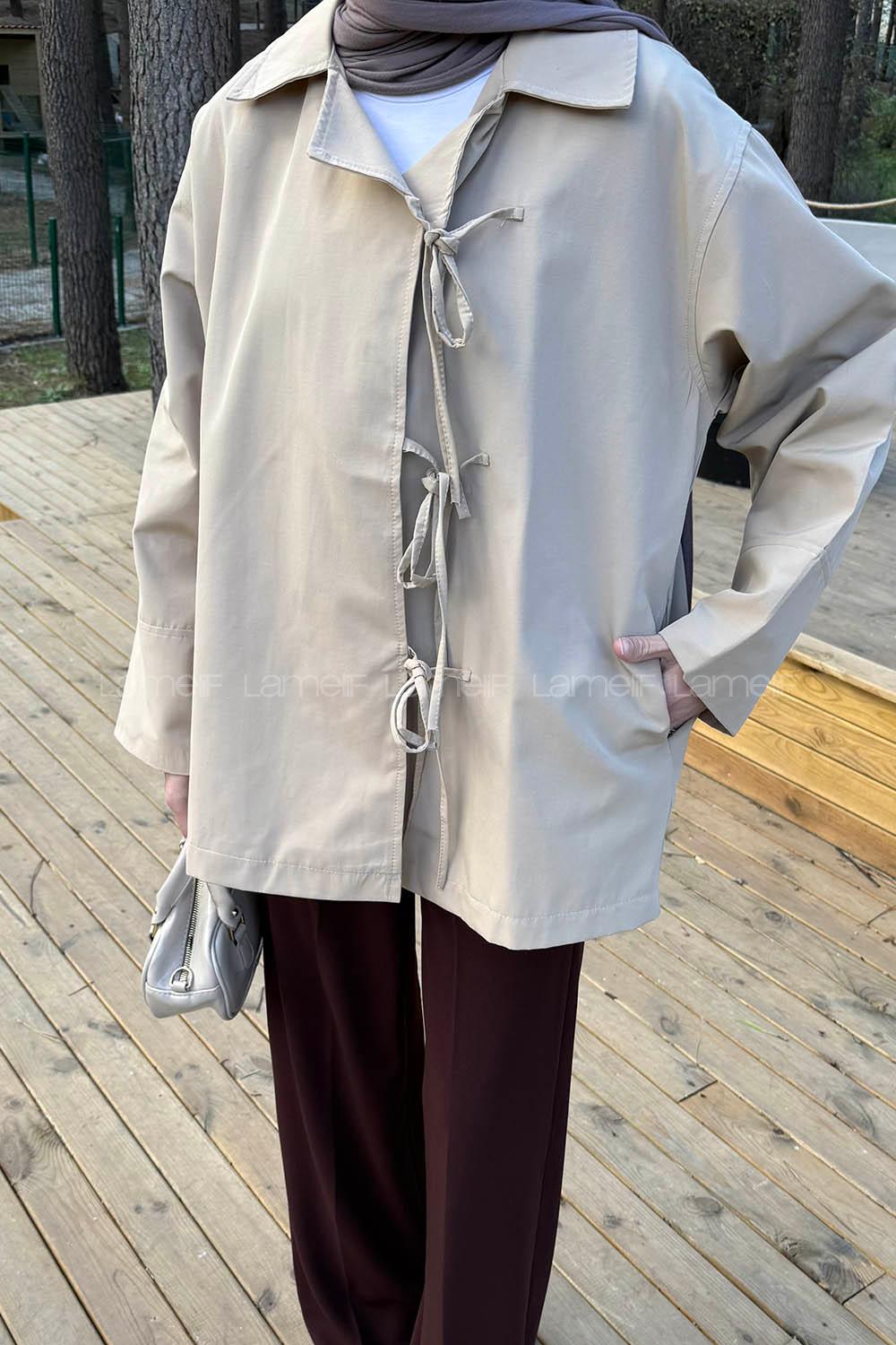 Lamelif Fiyonk Detaylı Trençkot Bej