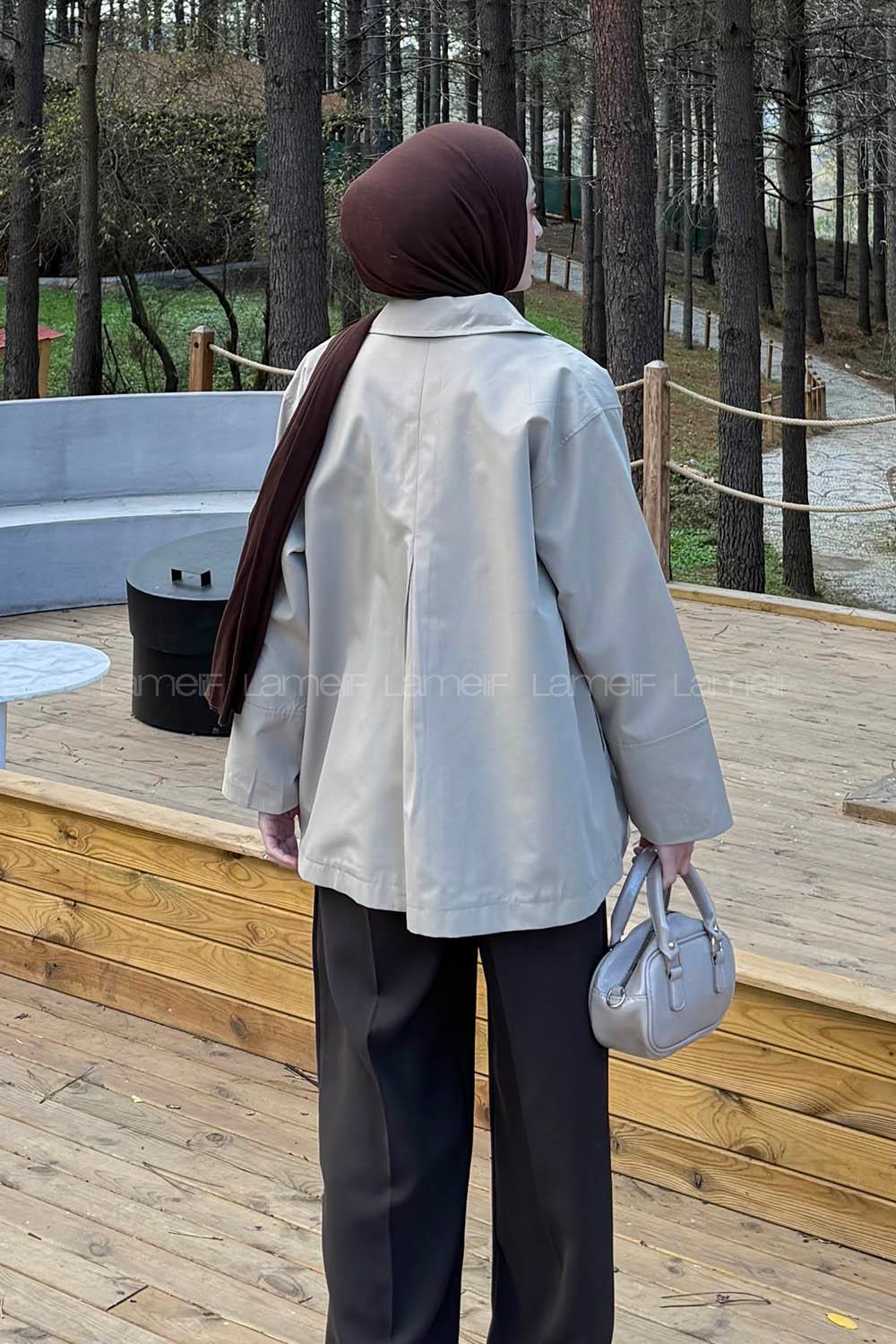 Lamelif Fiyonk Detaylı Trençkot Haki