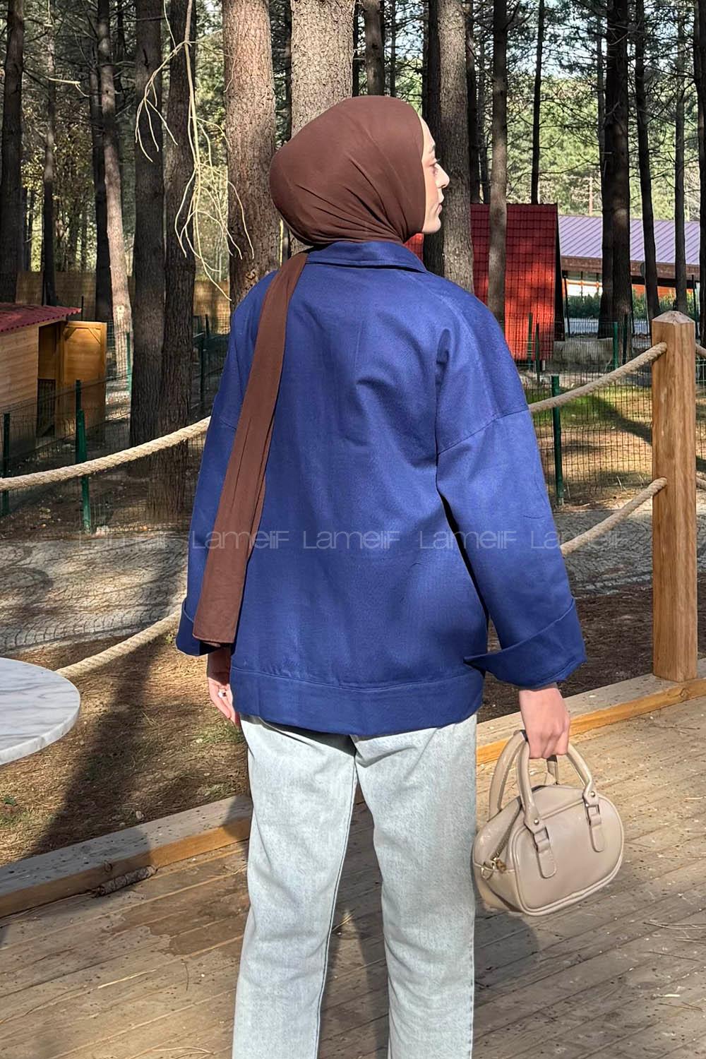 Lamelif Kapak Cepli Gömlek Lacivert