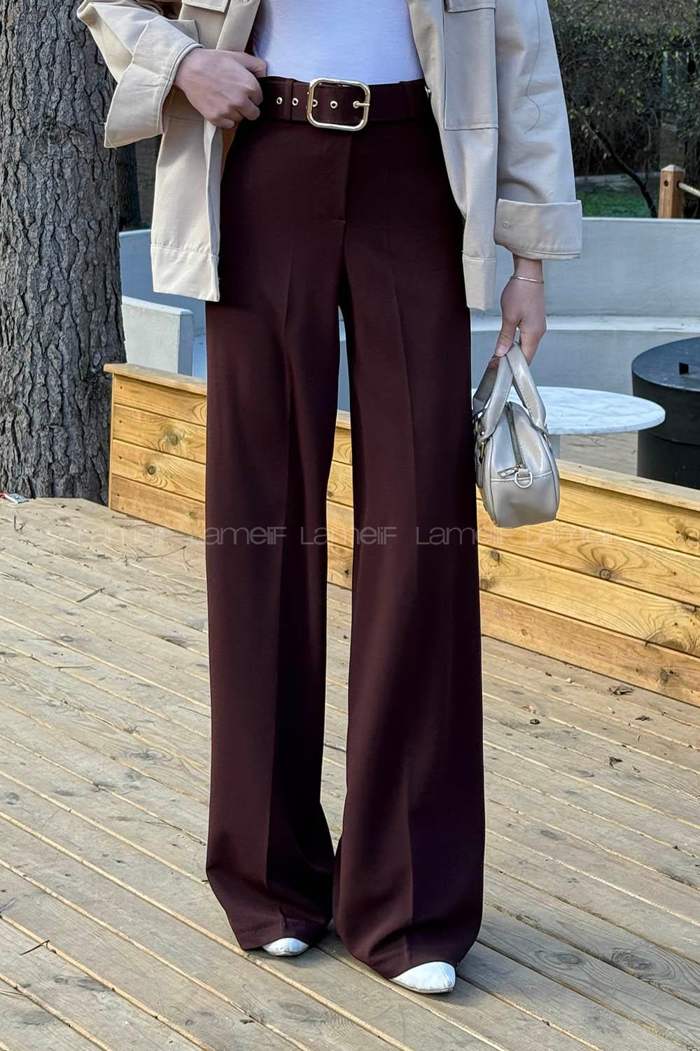 Lamelif Kemerli Palazzo Pantolon Acı Kahve