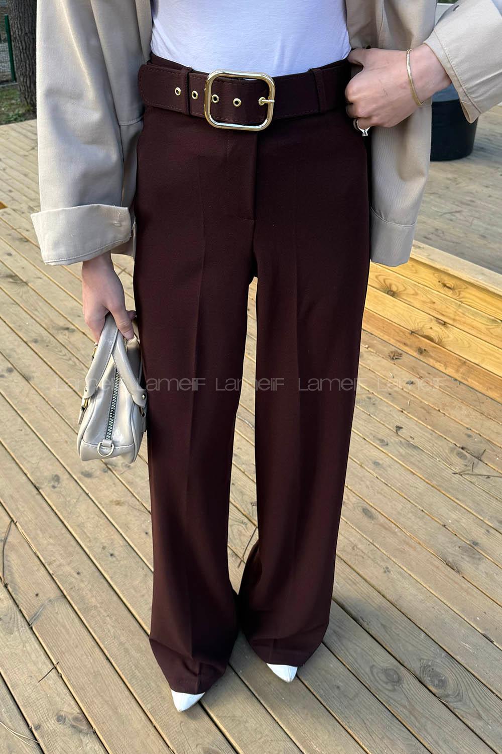 Lamelif Kemerli Palazzo Pantolon Acı Kahve