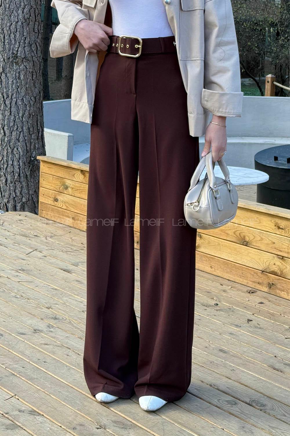 Lamelif Kemerli Palazzo Pantolon Acı Kahve