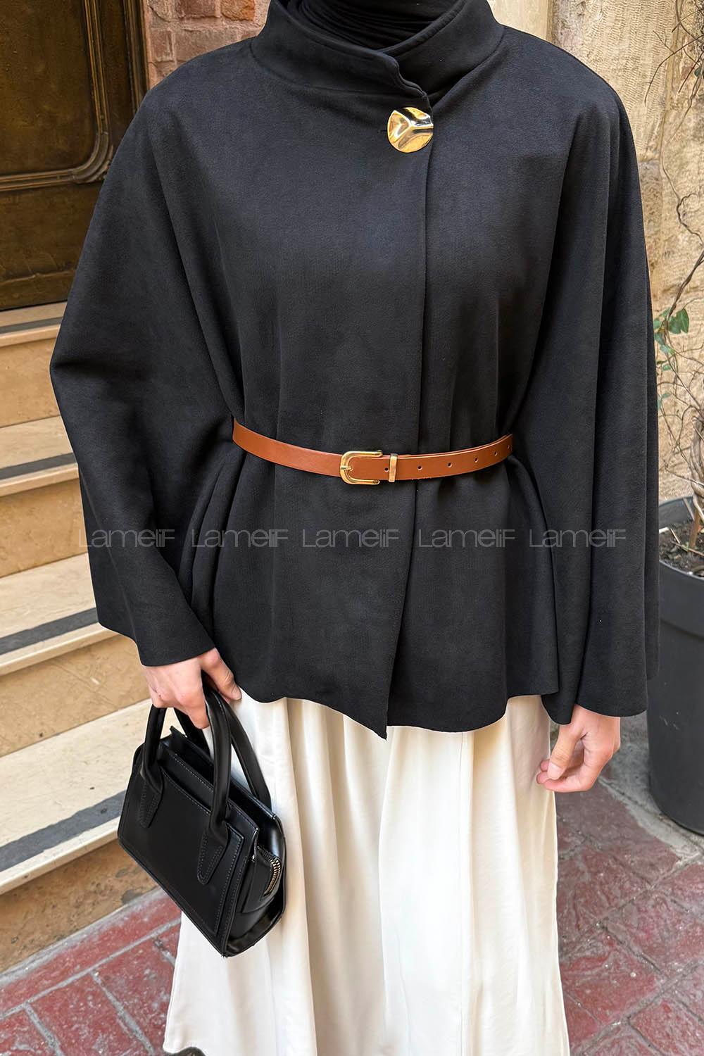 Lamelif Kemerli Tesettür Panço Siyah