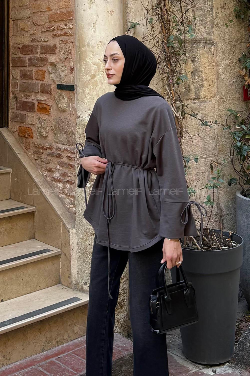 Lamelif Kol Biyeli Sweat Antrasit