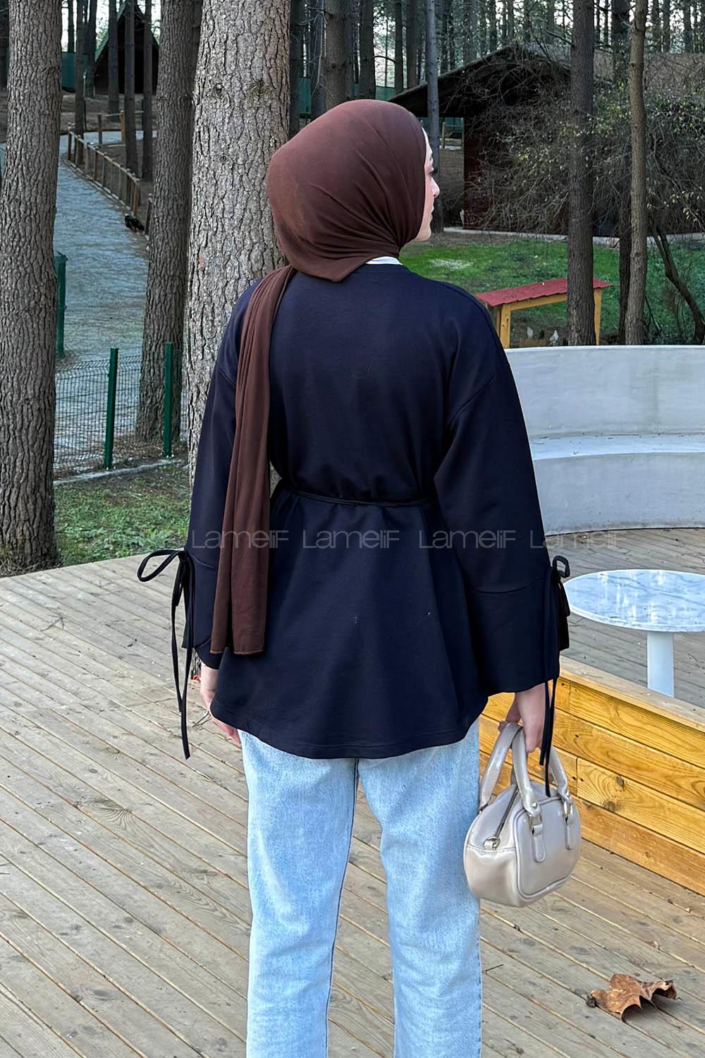 Lamelif Kol Biyeli Sweat Koyu Lacivert