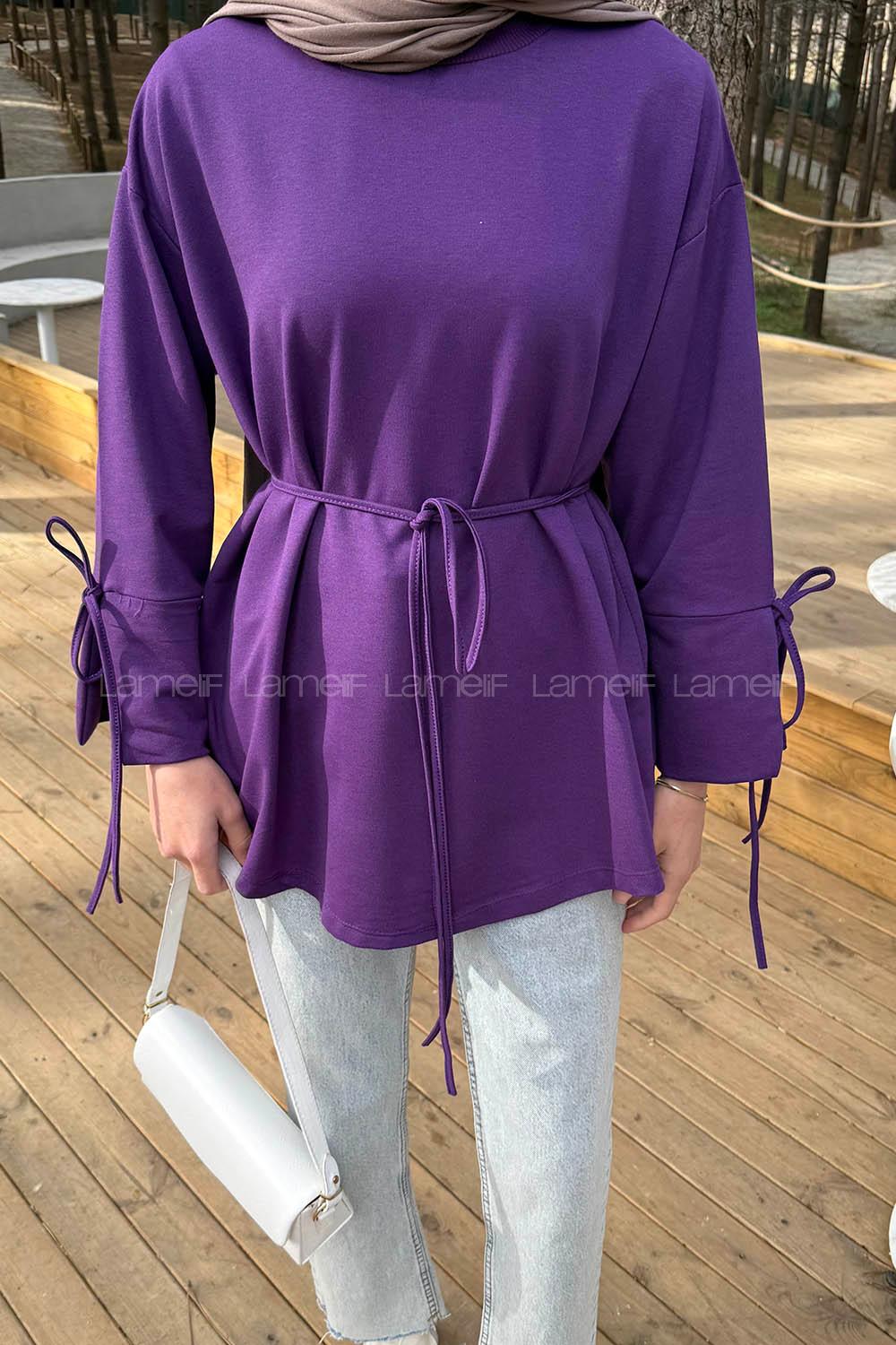 Lamelif Kol Biyeli Sweat Mor