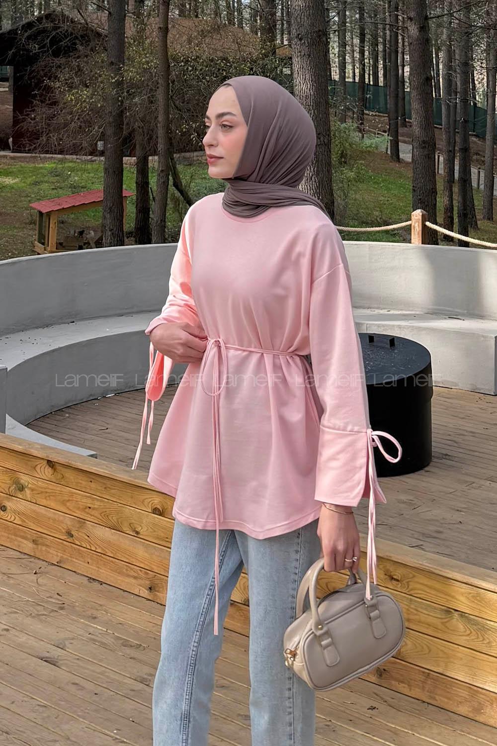 Lamelif Kol Biyeli Sweat Pudra