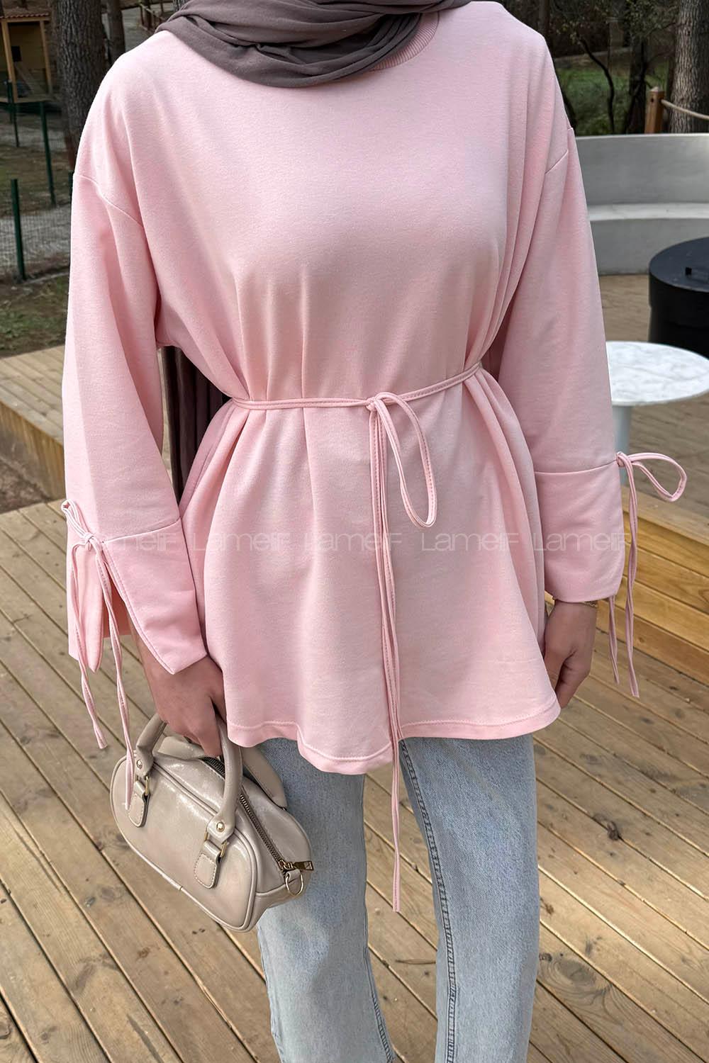 Lamelif Kol Biyeli Sweat Pudra