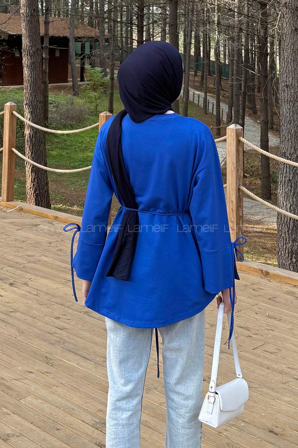 Lamelif Kol Biyeli Sweat Saks Mavisi