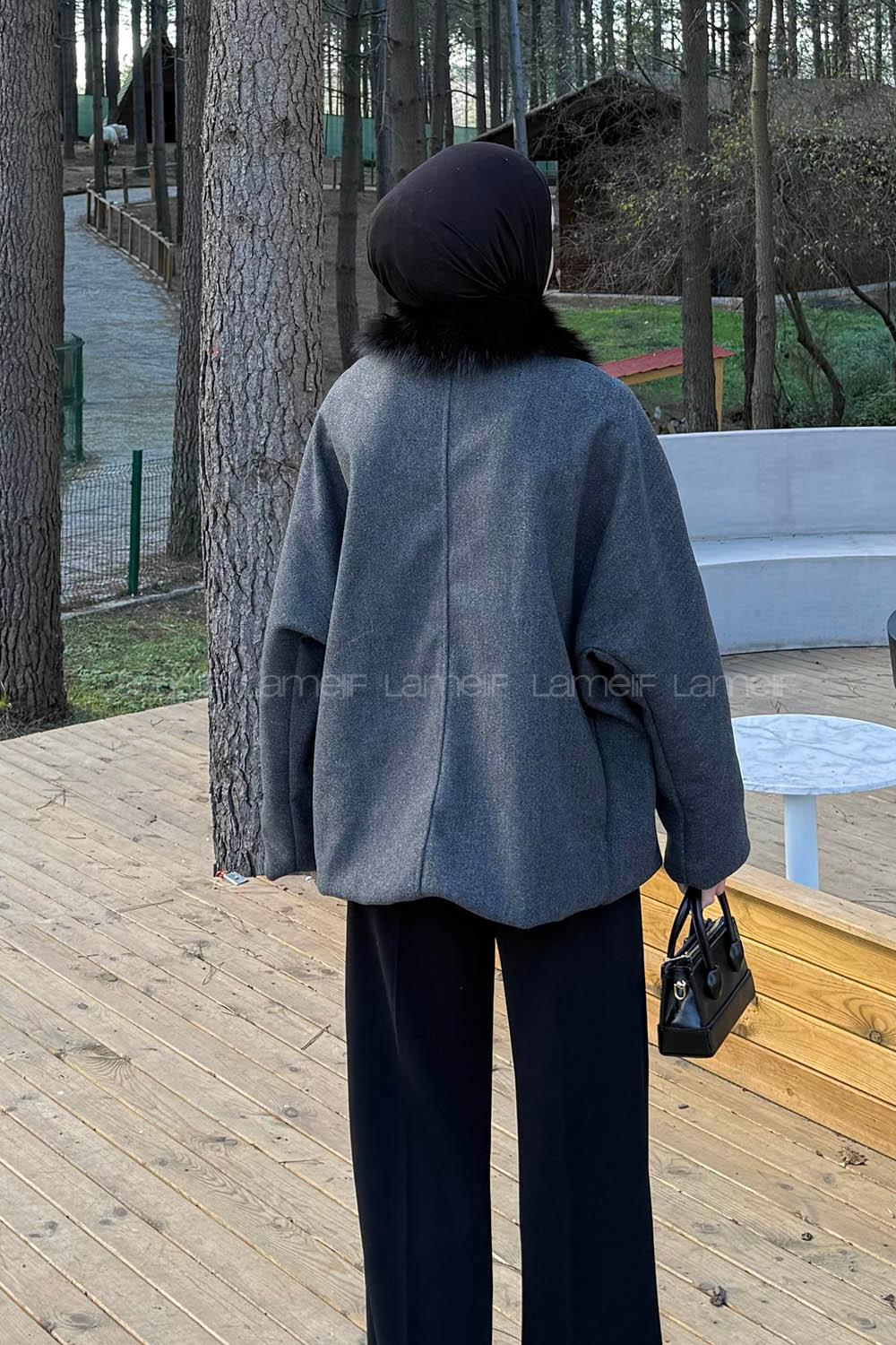 Lamelif Kürk Yakalı Kaban Antrasit