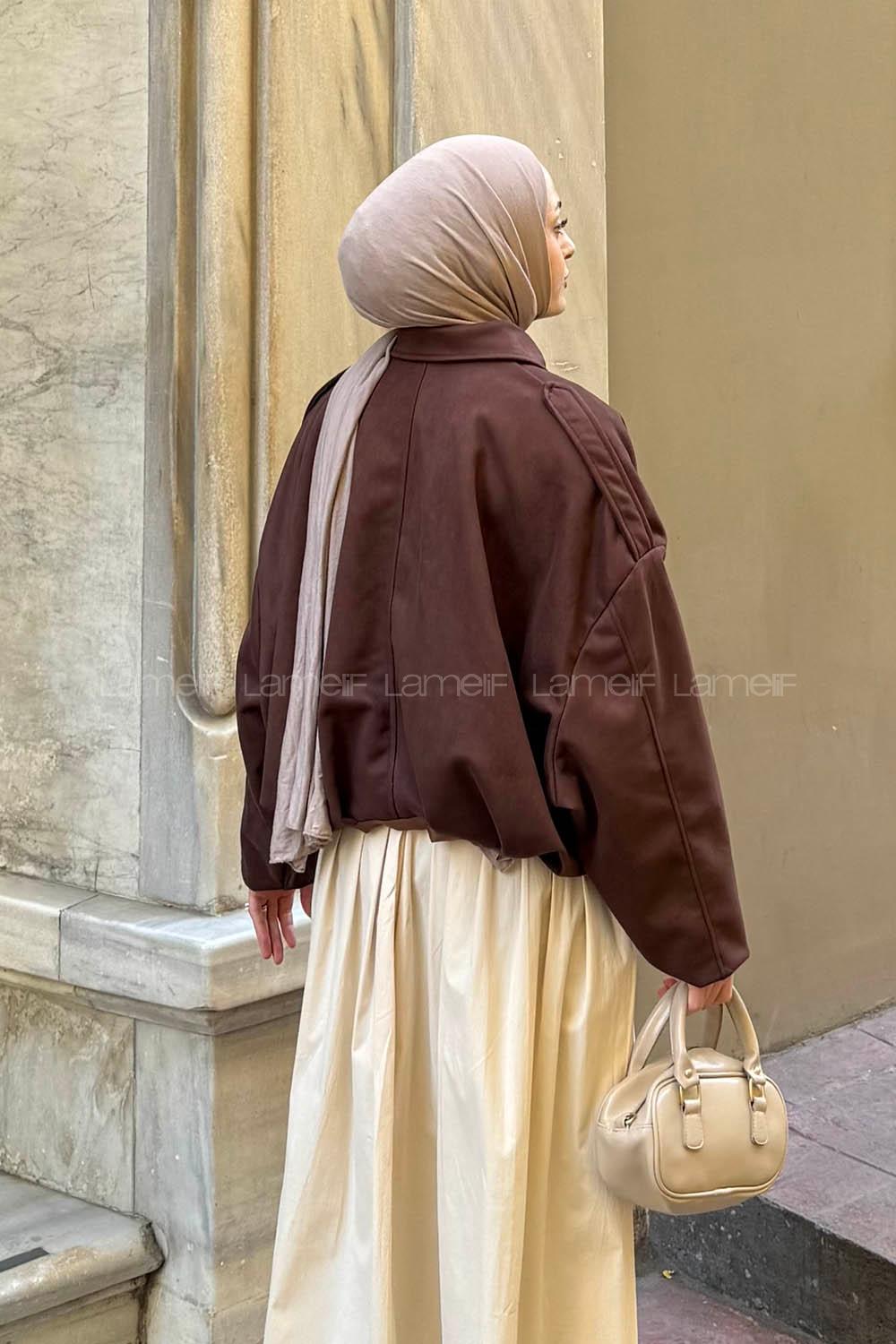 Lamelif Omuz Apoletli Süet Ceket Acı Kahve