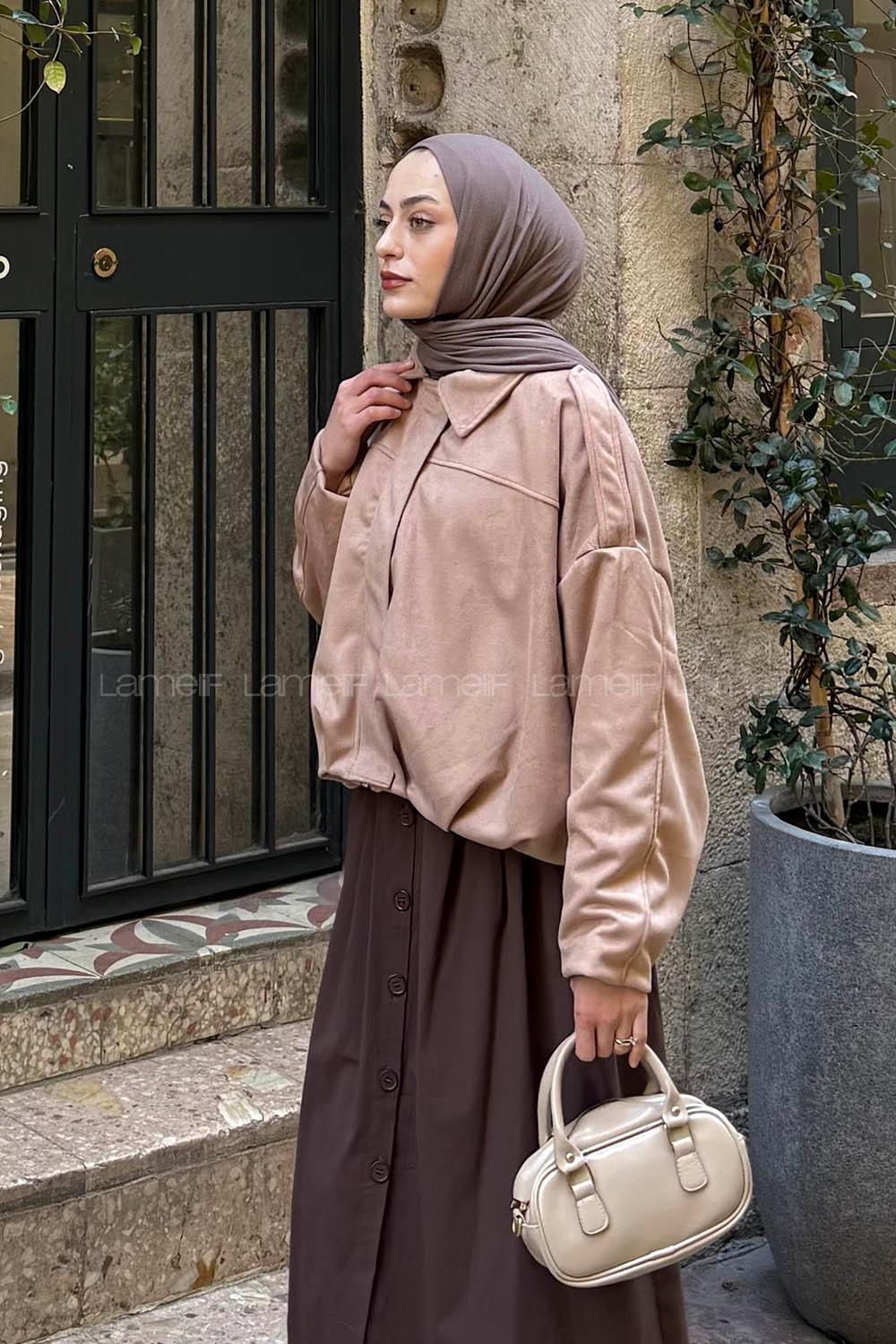 Lamelif Omuz Apoletli Süet Ceket Camel