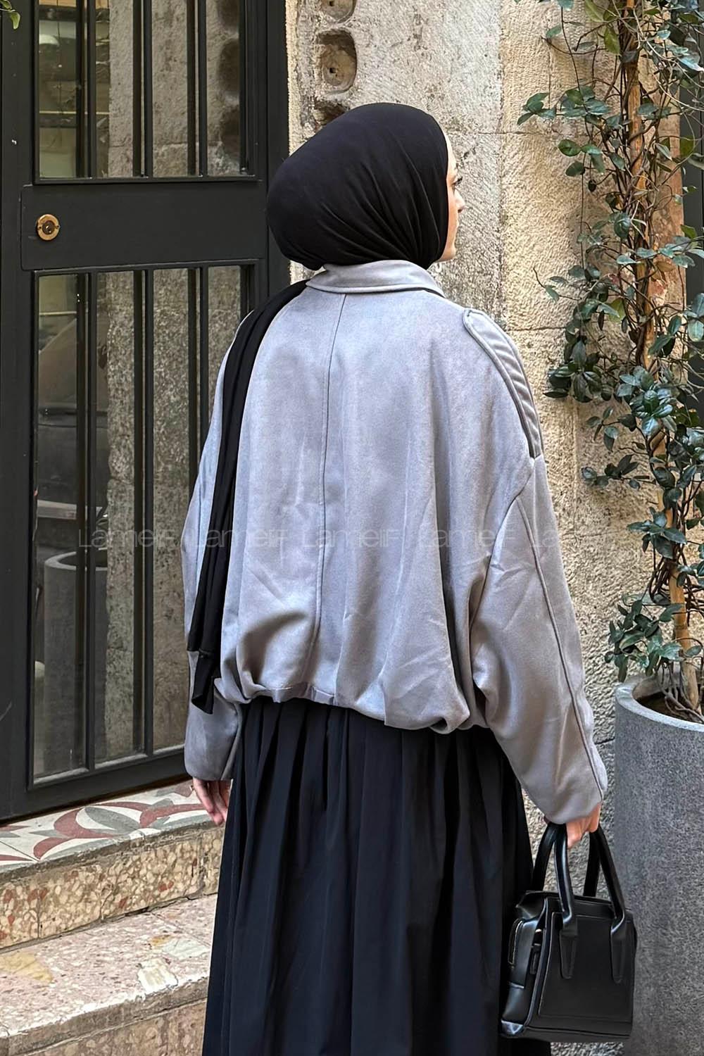 Gray Shirt Collar Long Arm Suede Jacket