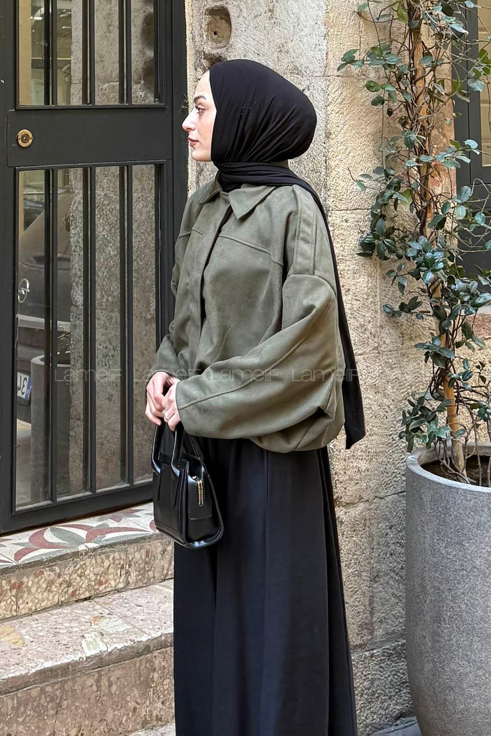 Lamelif Omuz Apoletli Süet Ceket Haki