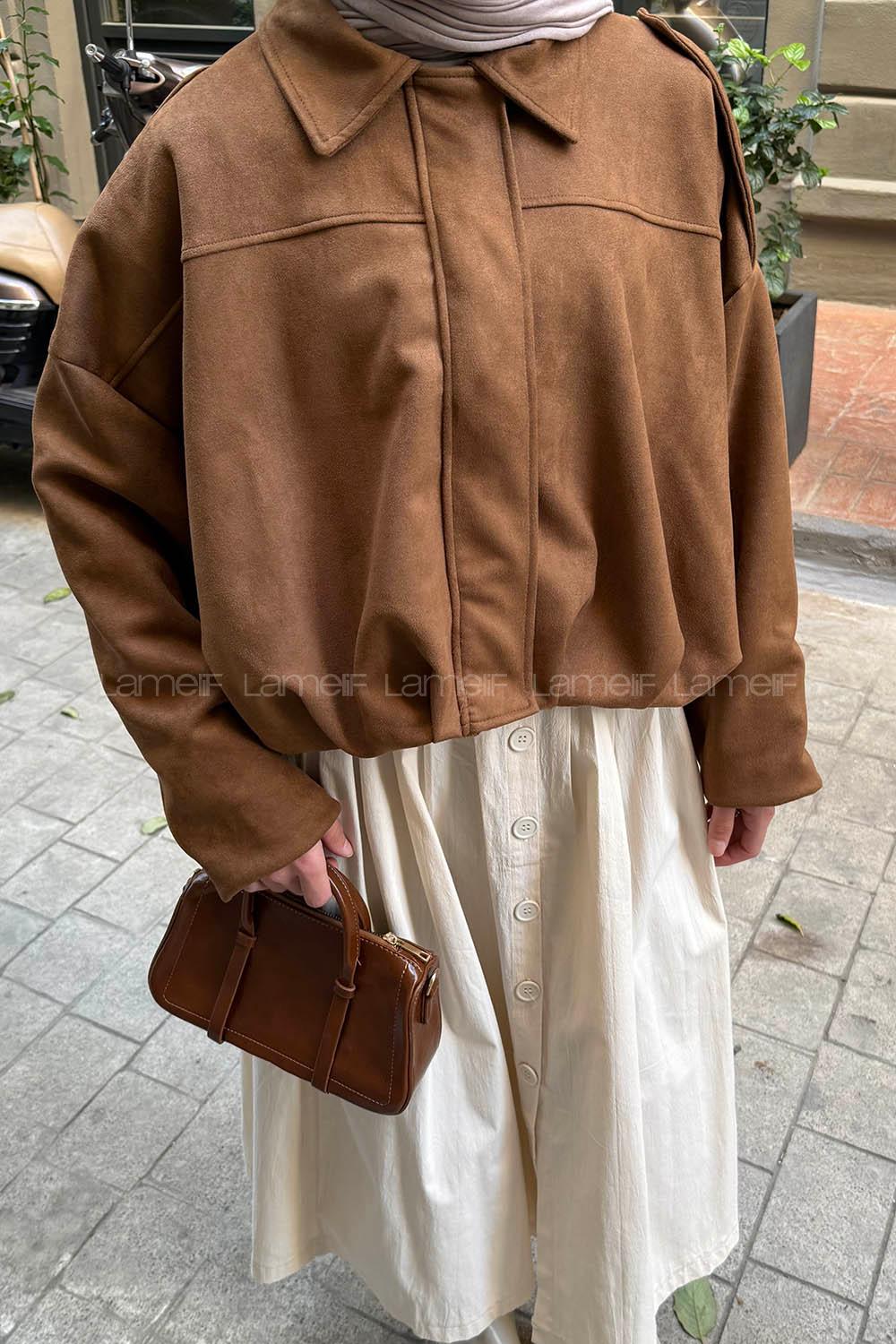 Lamelif Omuz Apoletli Süet Ceket Taba