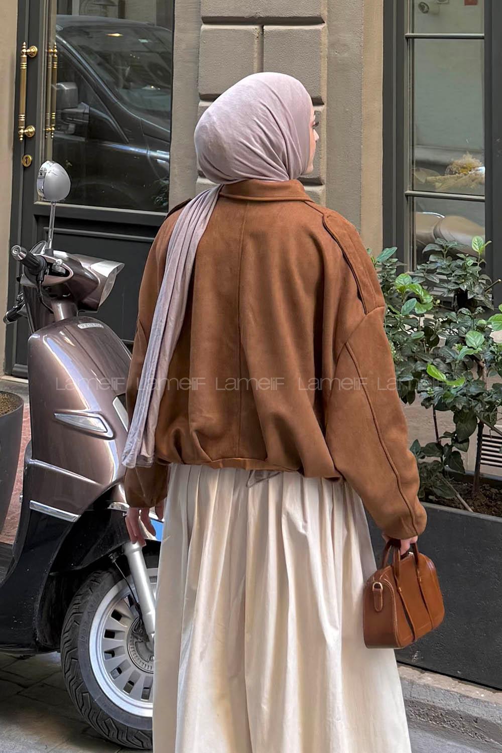 Lamelif Omuz Apoletli Süet Ceket Taba