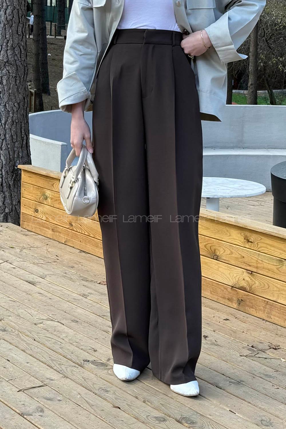Bitter Brown Polyester Normal Waist Comfortable Pants