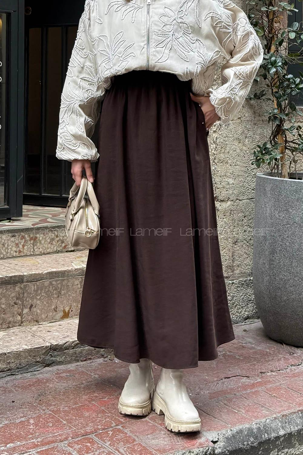 Lamelif Tensel Tesettür Etek Acı Kahve