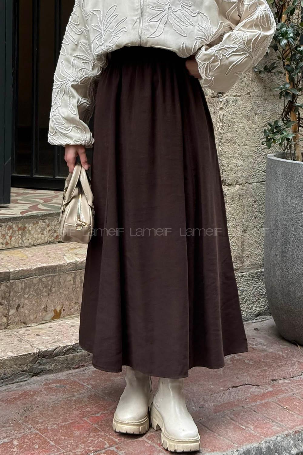 Lamelif Tensel Tesettür Etek Acı Kahve