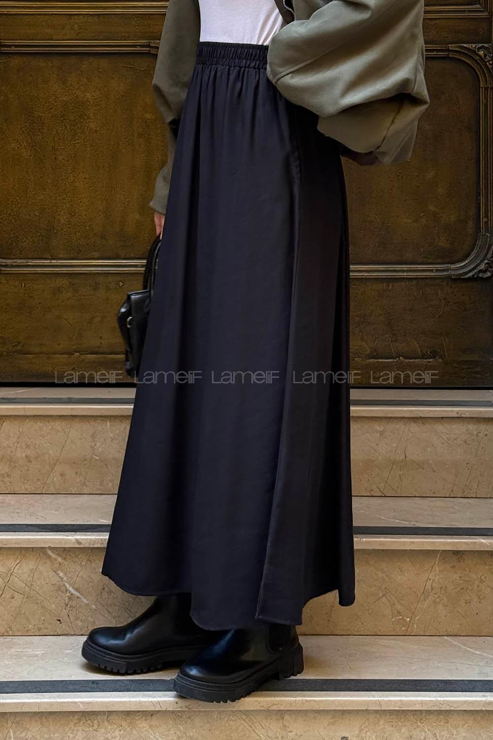 Lamelif Tensel Tesettür Etek Siyah