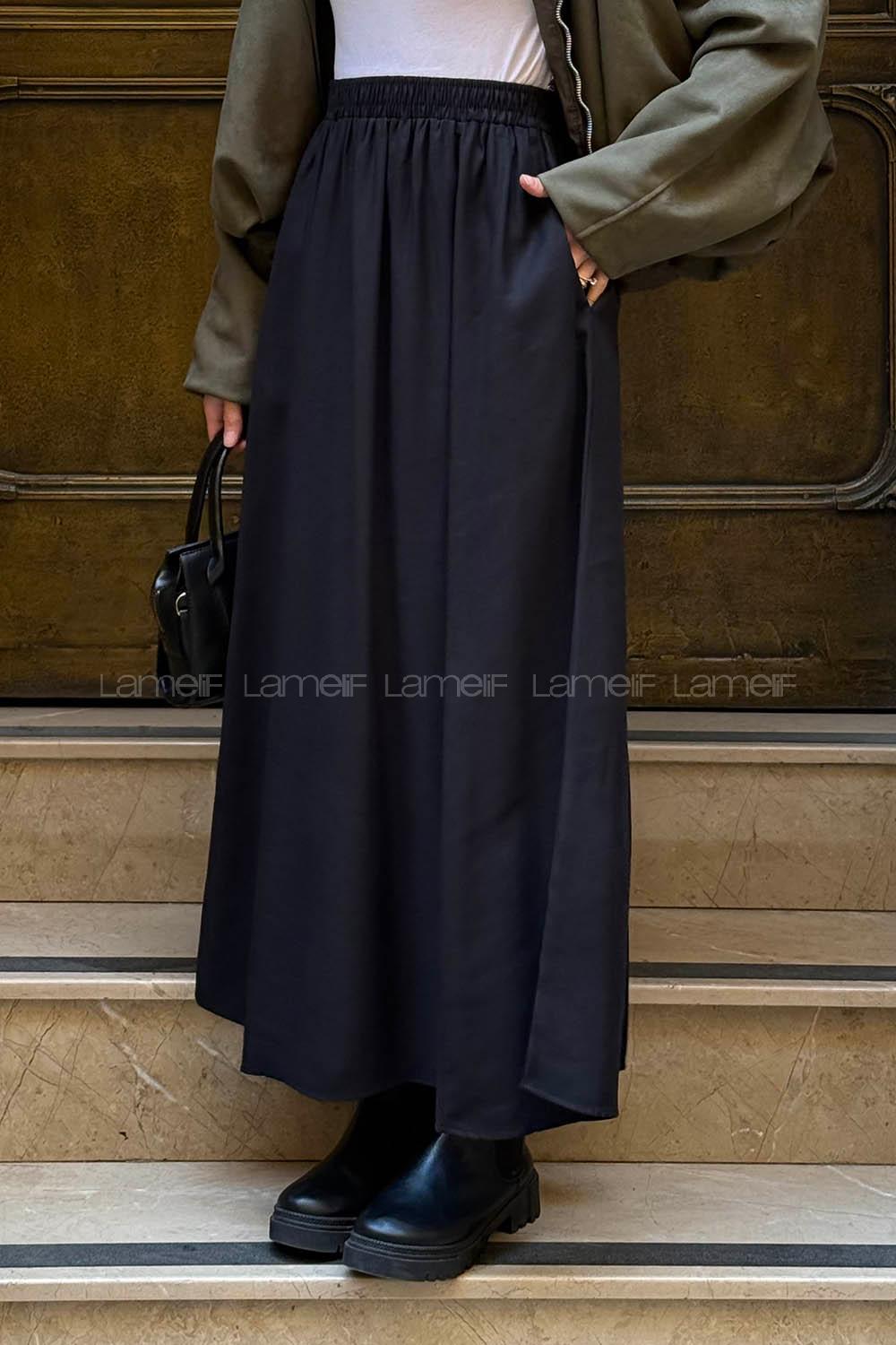 Lamelif Tensel Tesettür Etek Siyah