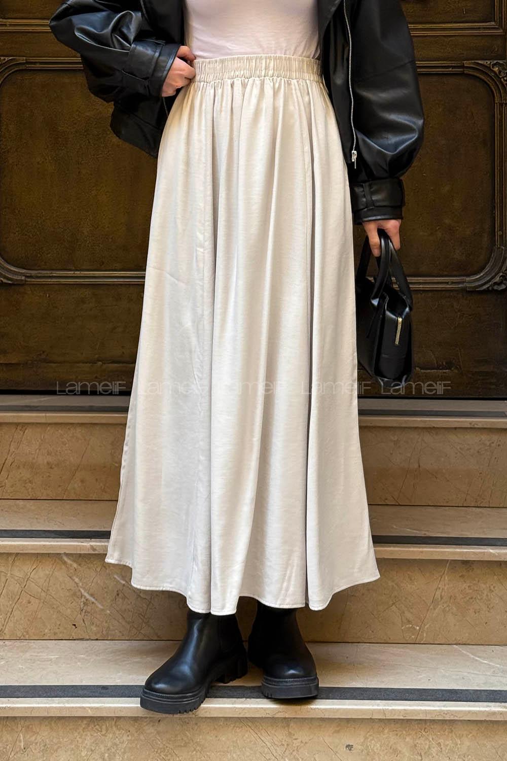 Lamelif Tensel Tesettür Etek Taş Rengi