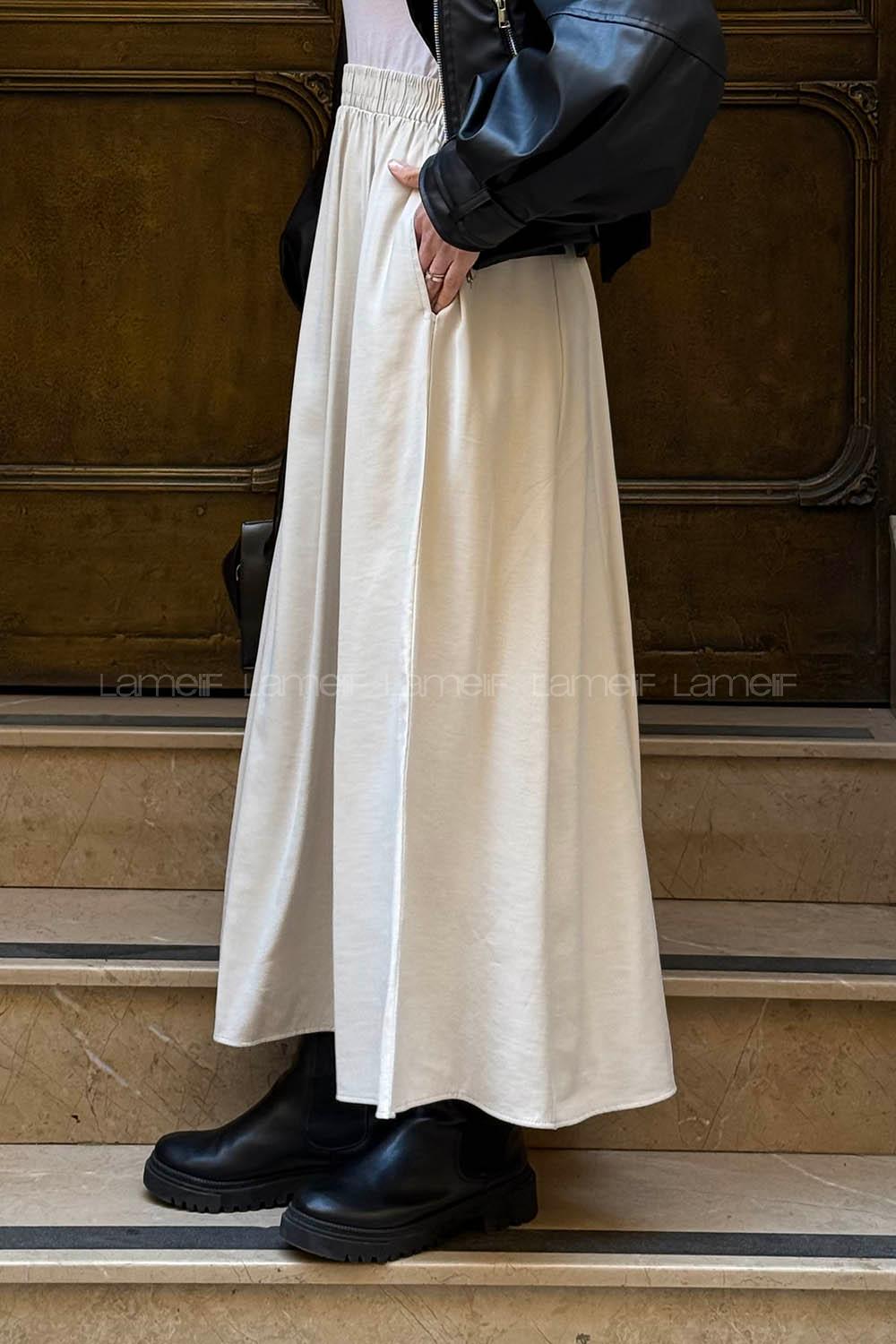 Lamelif Tensel Tesettür Etek Taş Rengi