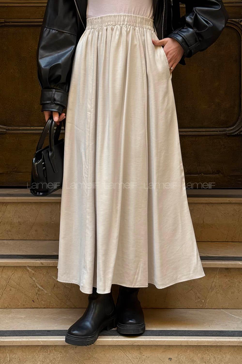 Lamelif Tensel Tesettür Etek Taş Rengi