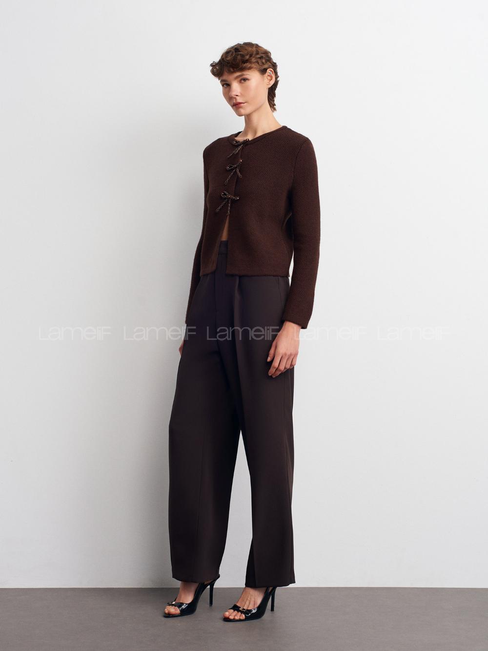 Lamelif Dilvin Fiyonk Detaylı Triko Hırka-Acı Kahve