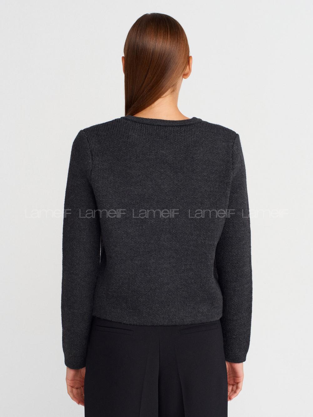 Lamelif Dilvin Fiyonk Detaylı Triko Hırka-Antrasit