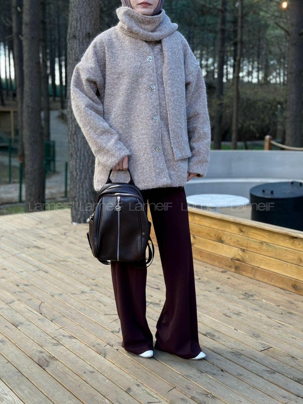 Lamelif Gümüş Fermuarlı Suni Deri Sırt Çantası