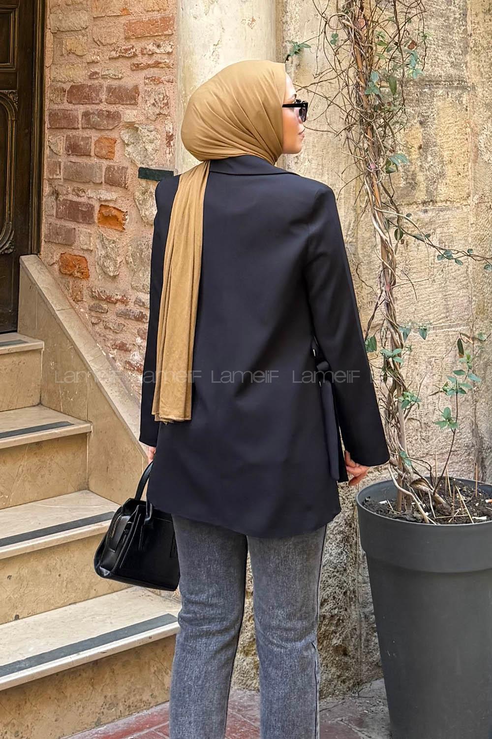 Lamelif Bağlama Detaylı Ceket Siyah