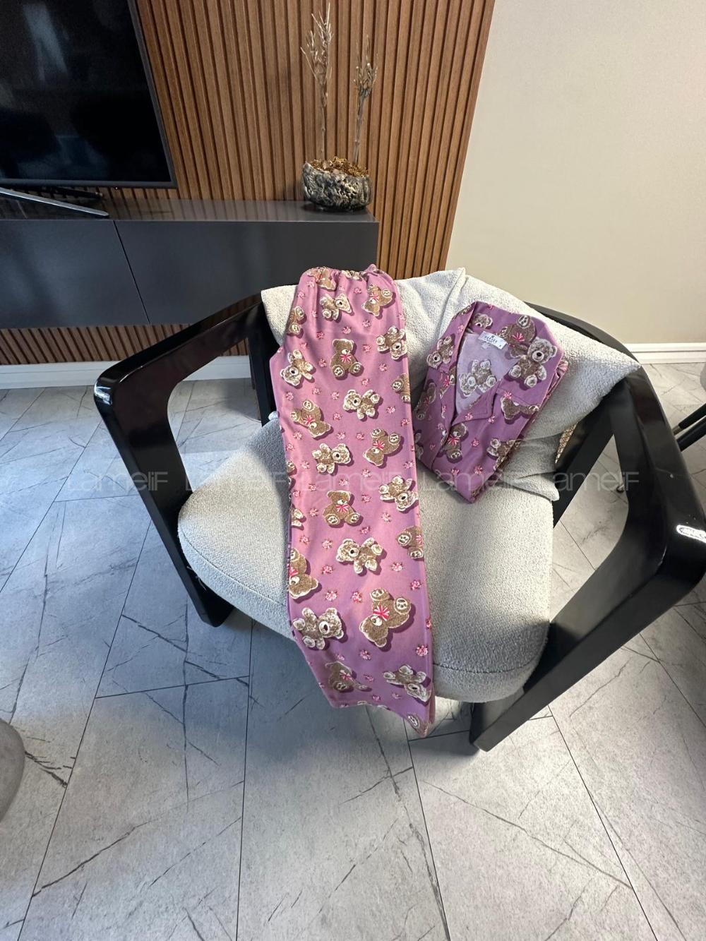 Lamelif Büyük Ayıcık Desenli Pijama Takımı