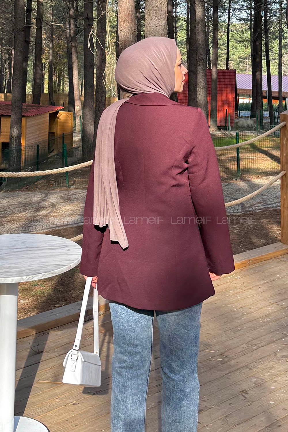 Lamelif Çift Kuşaklı Ceket Bordo