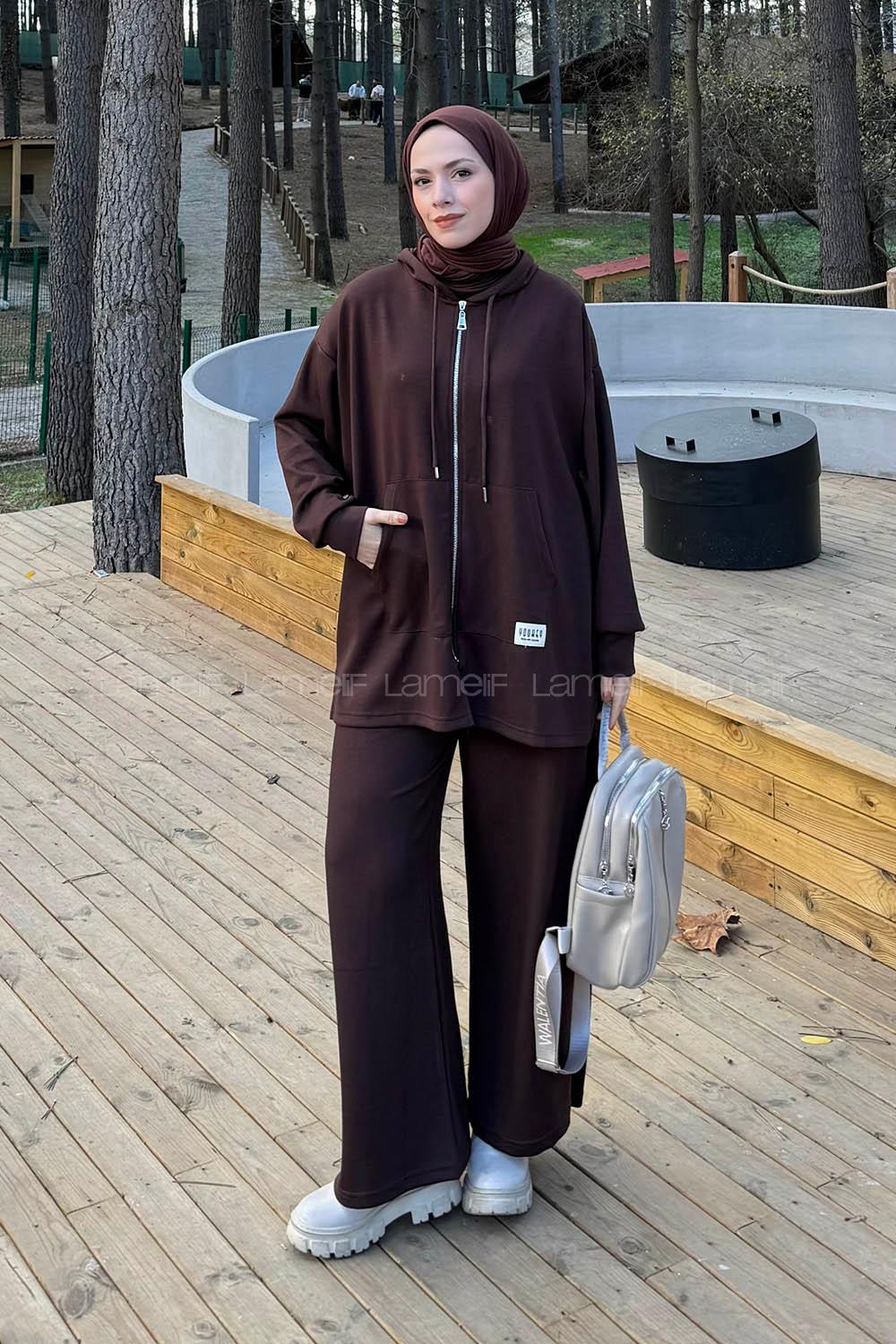 Lamelif Fermuarlı Kapüşonlu Oysho Takım Acı Kahve