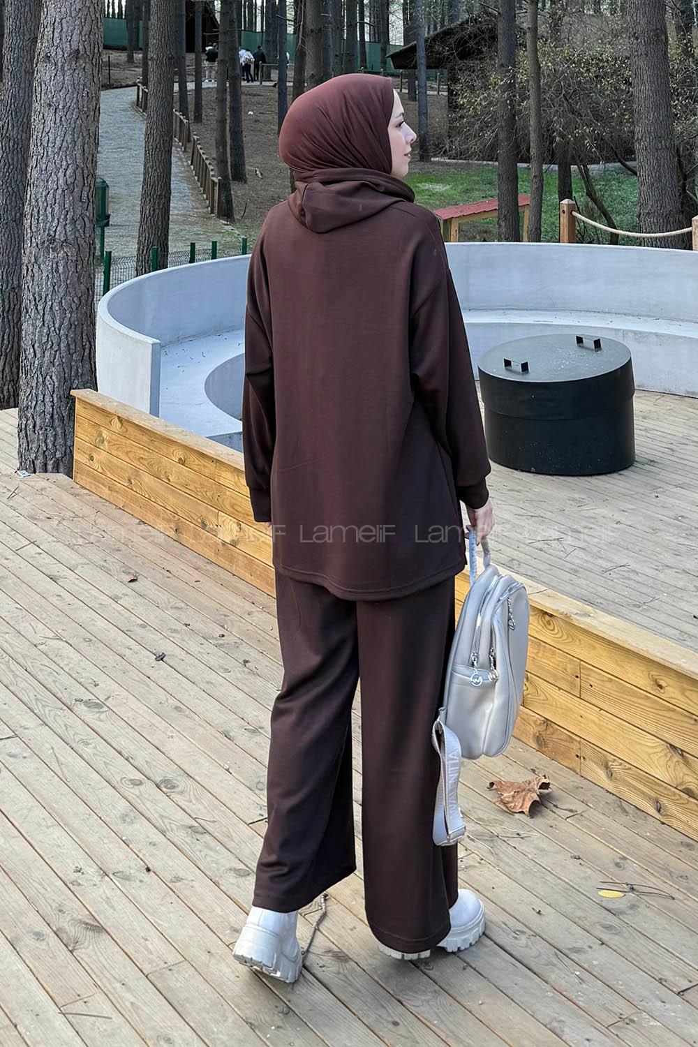 Lamelif Fermuarlı Kapüşonlu Oysho Takım Acı Kahve