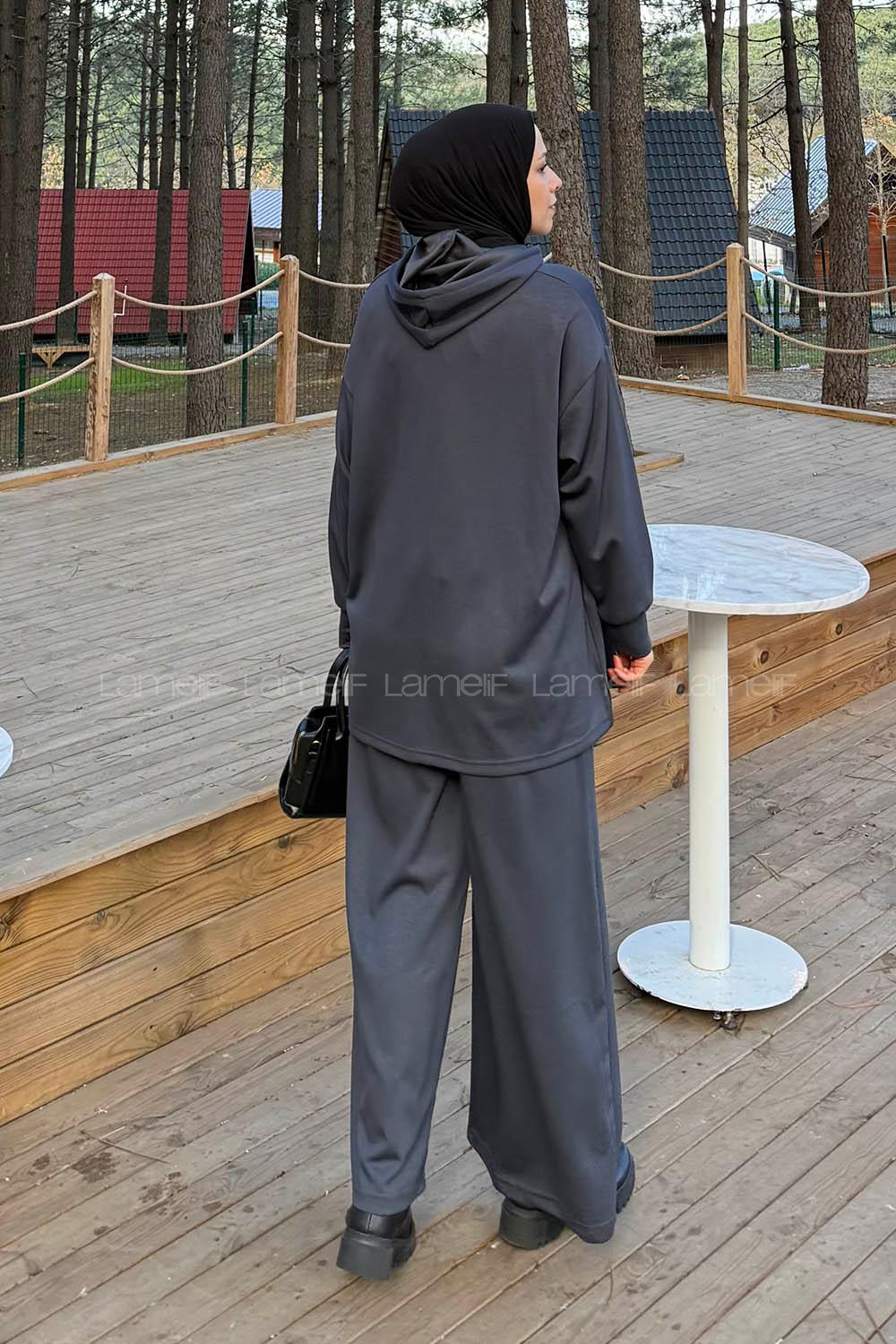 Lamelif Fermuarlı Kapüşonlu Oysho Takım Antrasit
