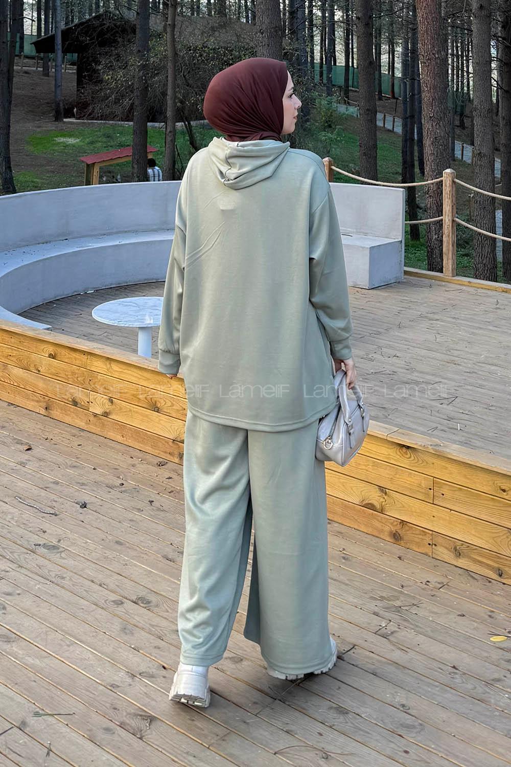 Lamelif Fermuarlı Kapüşonlu Oysho Takım Çağla Yeşili