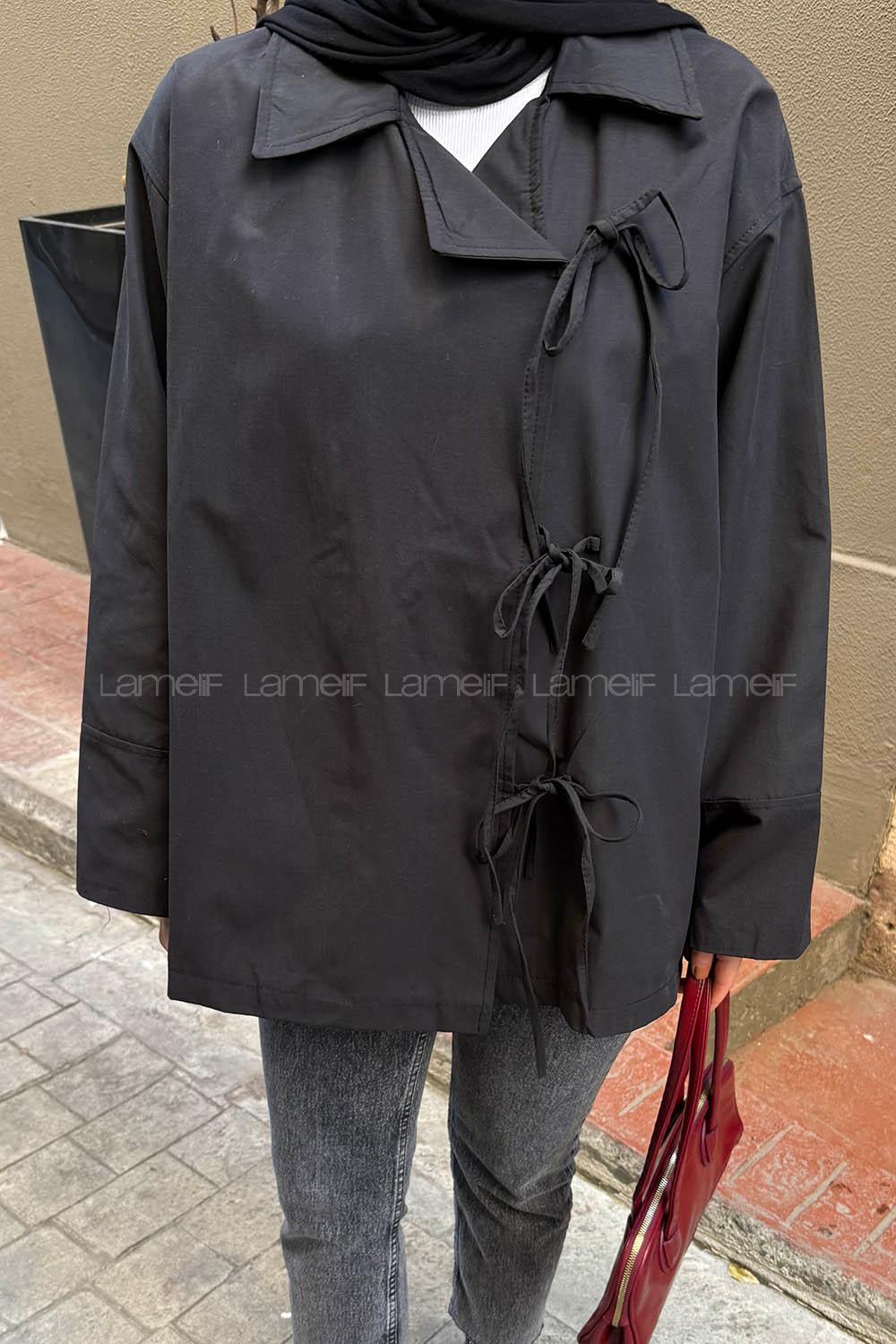 Lamelif Fiyonk Detaylı Trençkot Siyah