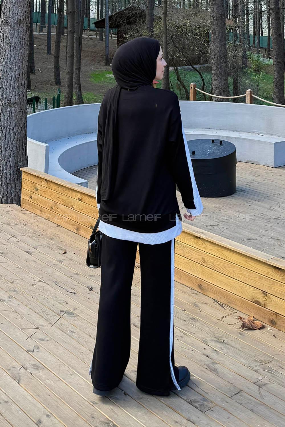 Black Crew Neck Long Arm Modal Viscose Regular Trousers Comfortable Suit