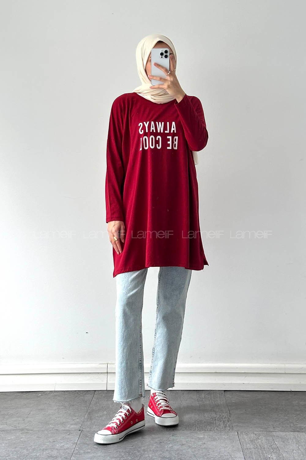 lways Be Cool Baskılı Sweat Bordo