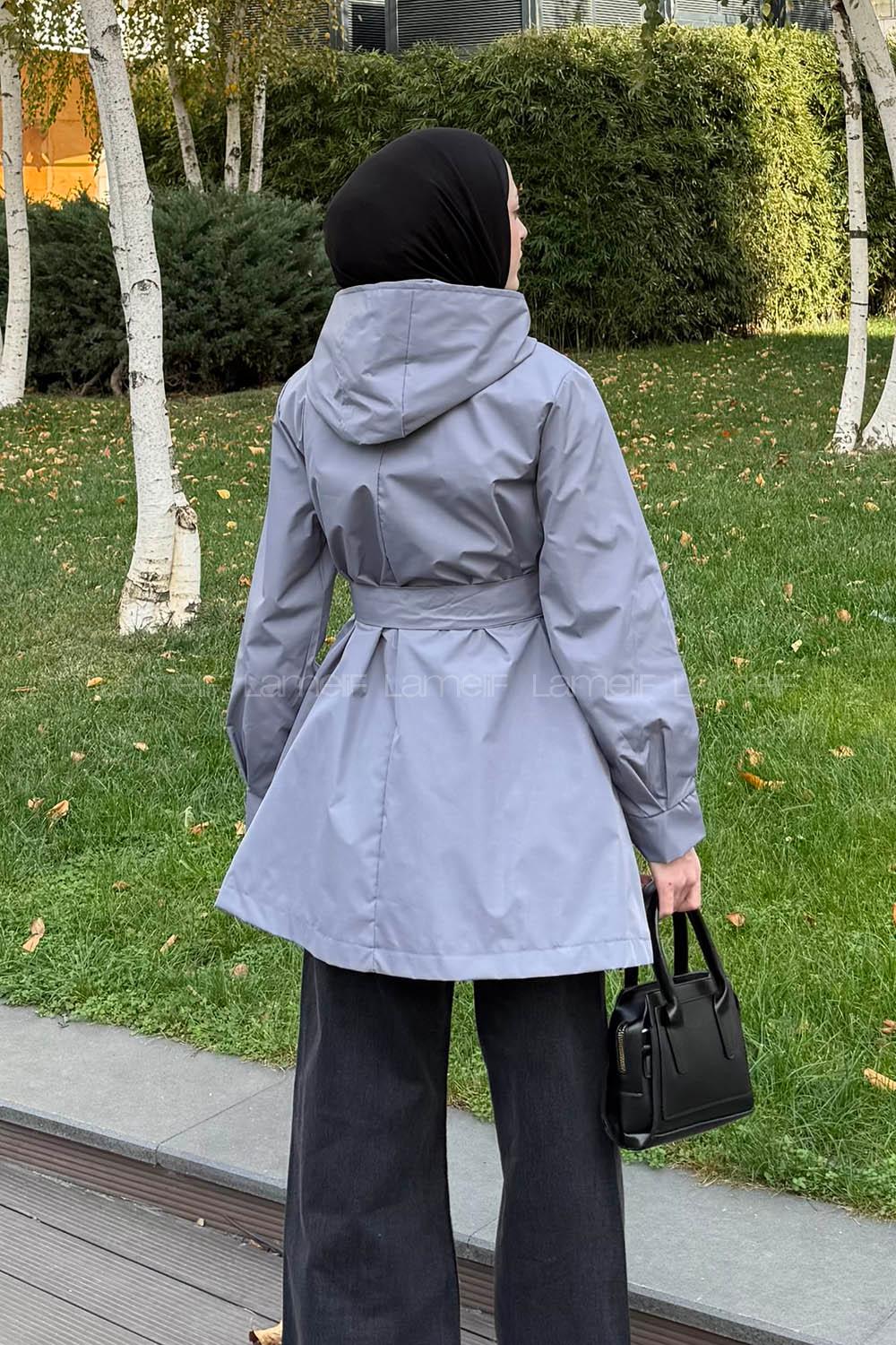 Gray Hood Neck Long Arm Raincoat