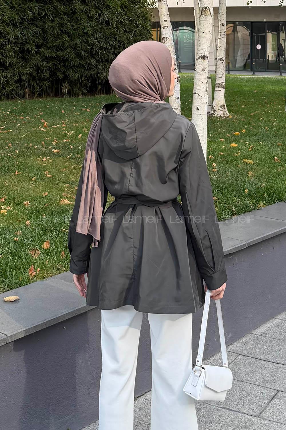 Khaki Hood Neck Long Arm Raincoat