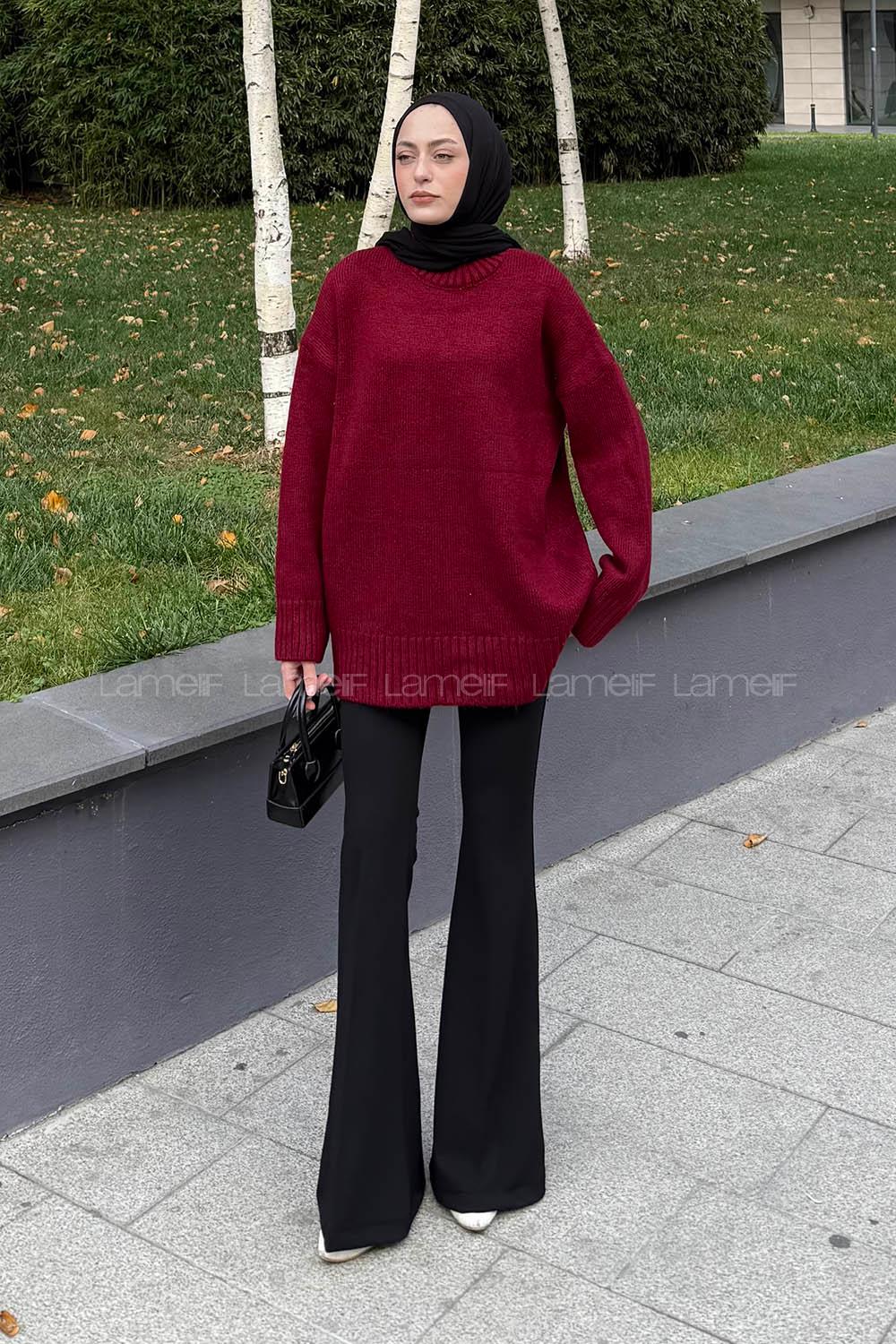 Lamelif Balıkçı Yaka Kazak Bordo