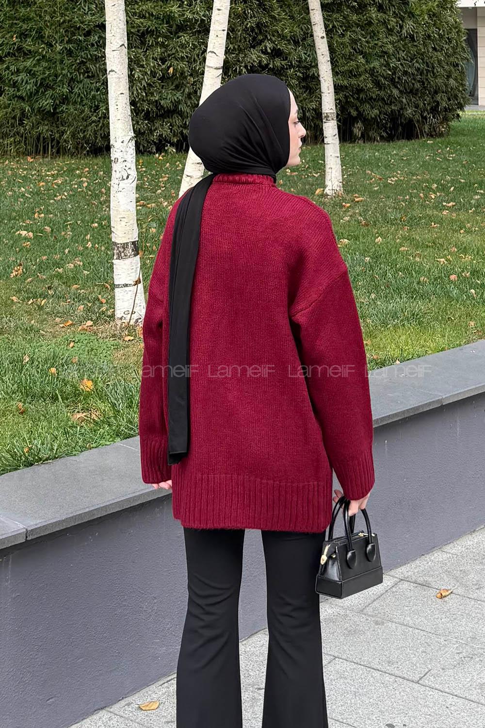 Lamelif Balıkçı Yaka Kazak Bordo