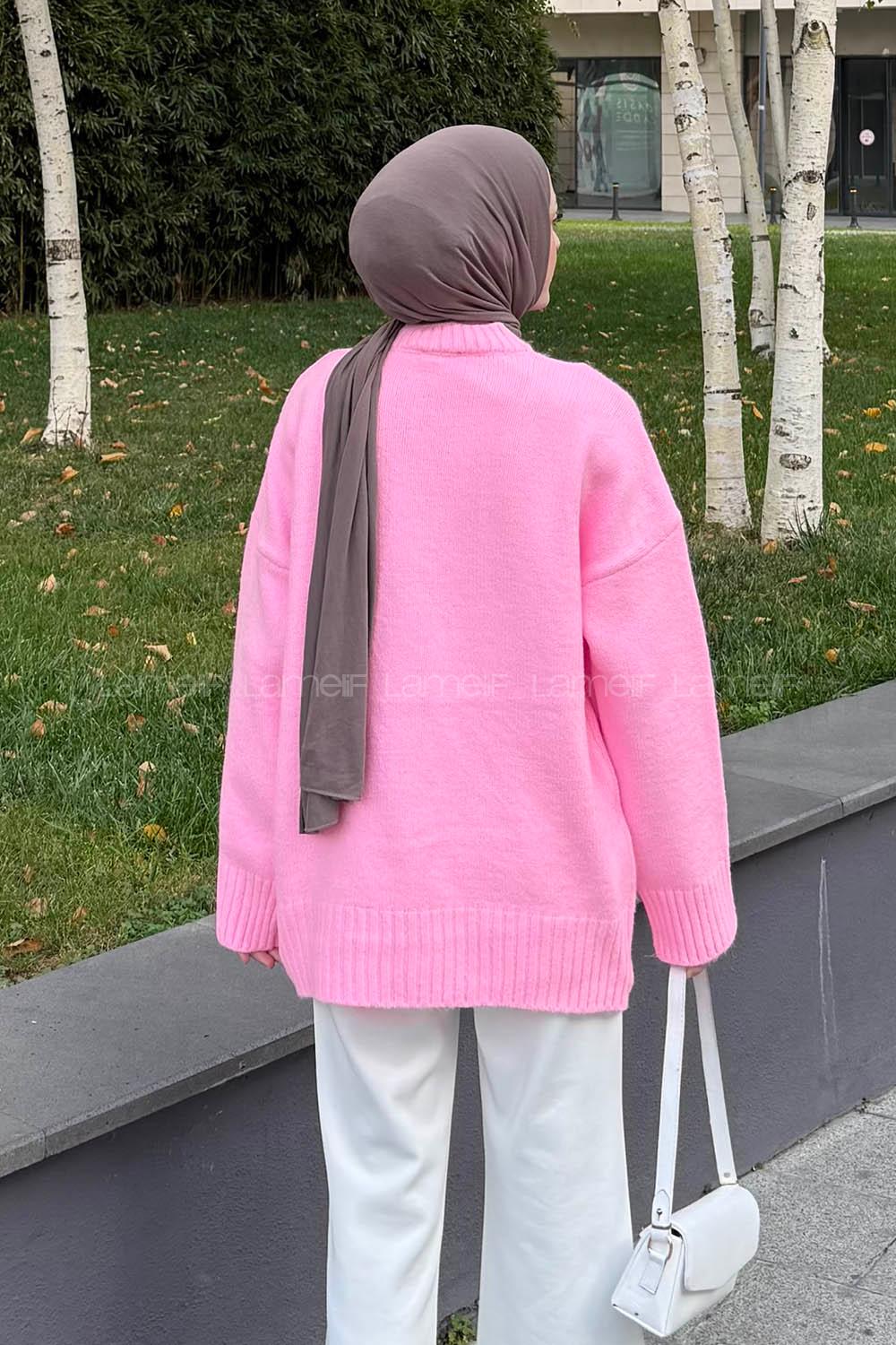 Lamelif Balıkçı Yaka Kazak Pembe